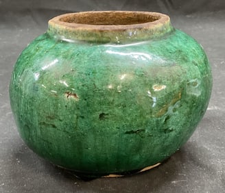 Vintage Handmade Green Pottery Vase Vessel