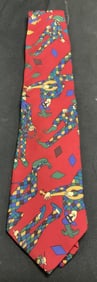 Perry Ellis Handmade Red Jesters Silk Tie U.S.A.