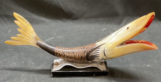 Vintage Folk Art Hand Carved Horn Fish Figurine