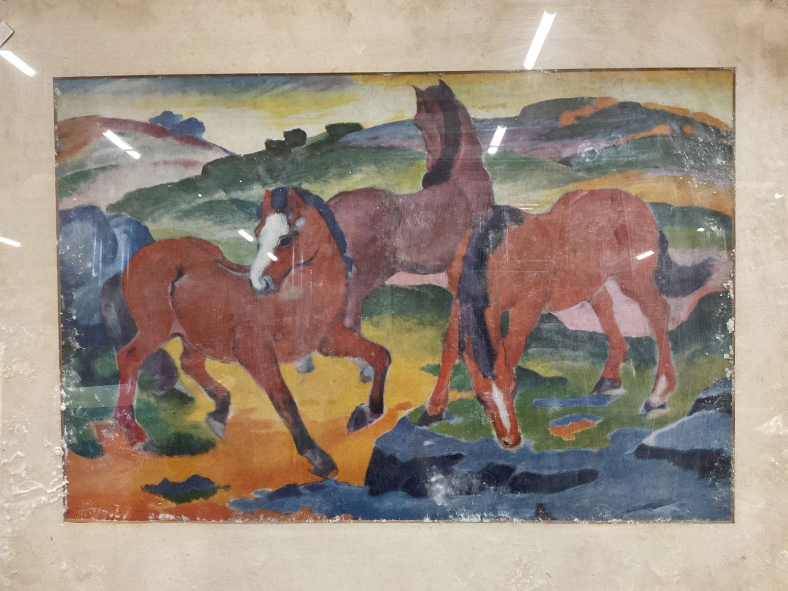 Framed 1920 POG Franz Marc Horses Lithograph 29in (1 of 6)