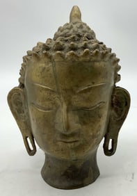 Antique Brass Buddha Head Sculpture INDIA