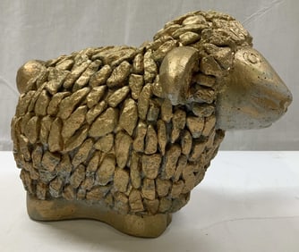 Gilt Ram Cement Sculpture W Textured Relief