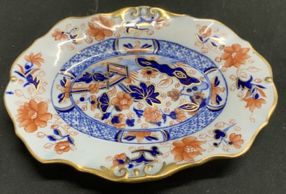 Vntg Imari Style Floral Oval Porcelain Dish