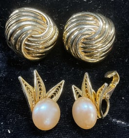 Lot 2 Earrings, AKII Gold Tone Knot Earrings+