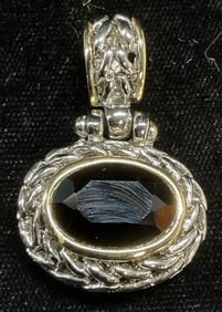 Silver Tone Chain Black Crystal Pendant