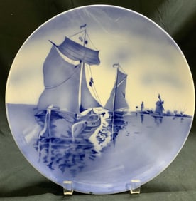 Vntg Blue Dutch Style Sailboat Plate GERMANY