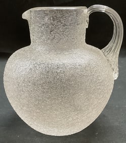 Clear Blown Crackle Art Glass Pitcher