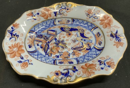 Vntg Imari Style Floral Oval Porcelain Dish