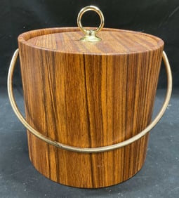 Vintage MCM Faux Wood Covered Ice Bucket