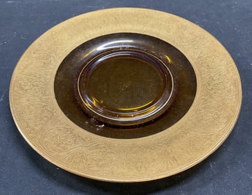 Vintage Amber Art Glass Gilt Rim Plate