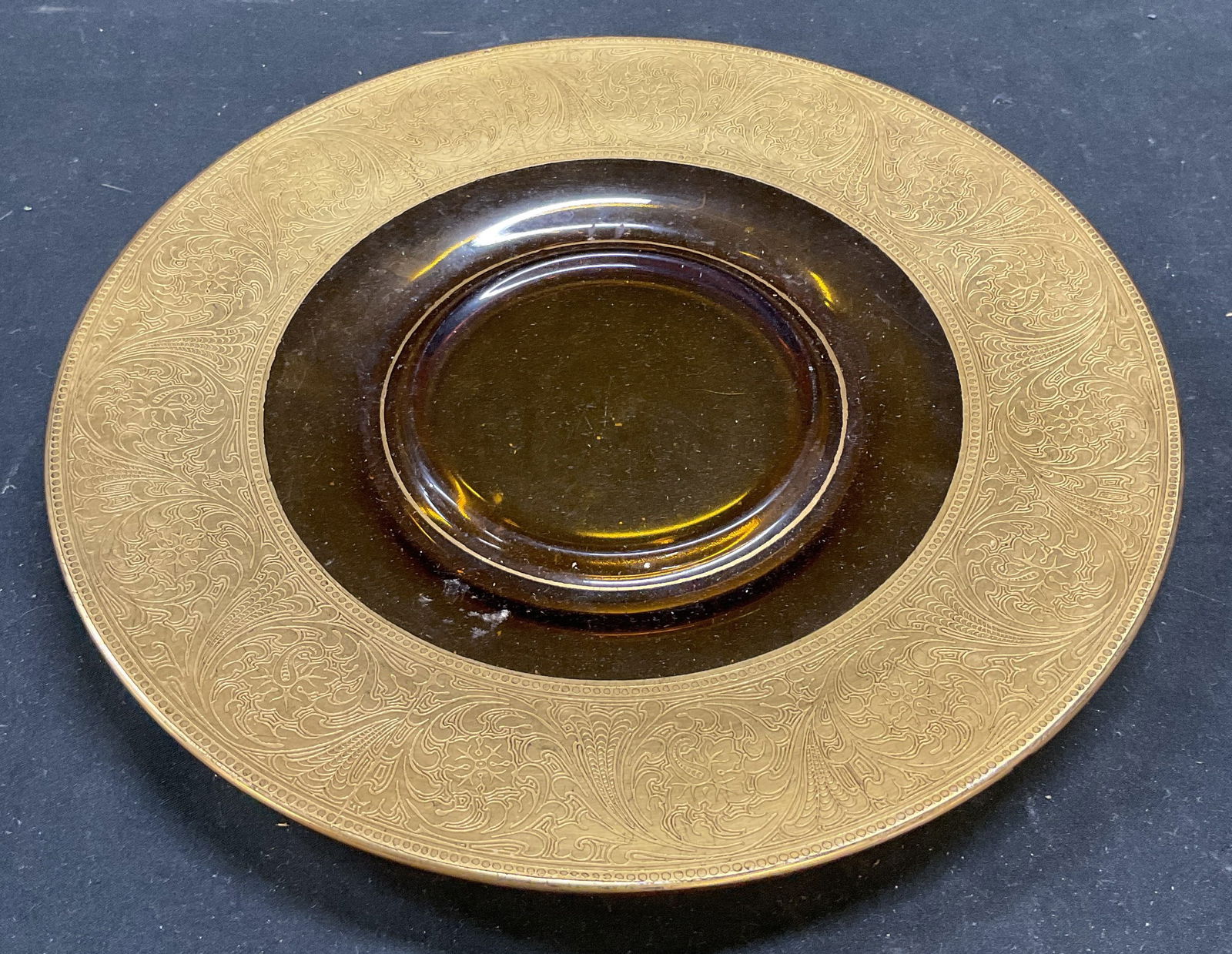 Vintage Amber Art Glass Gilt Rim Plate (1 of 6)