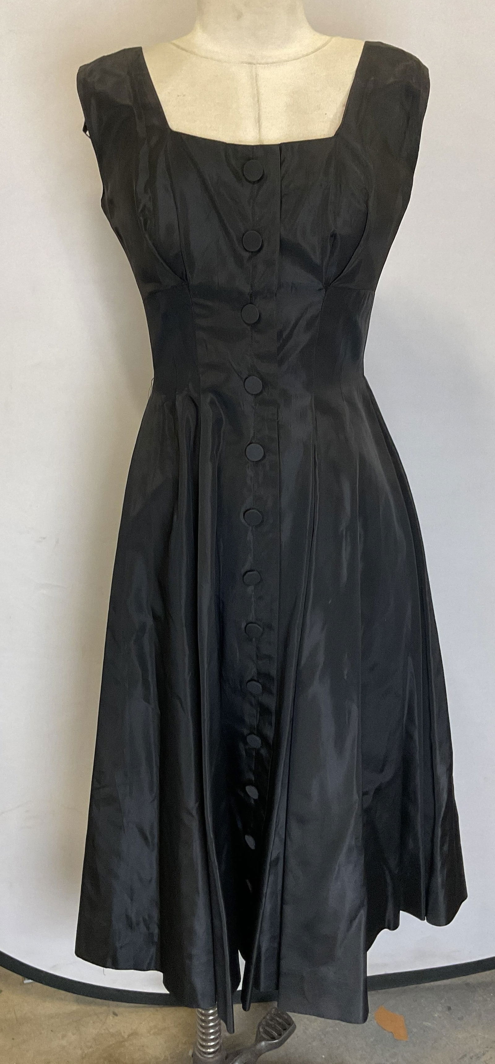Vtg Black Faux Button Sleeveless Dress (1 of 8)