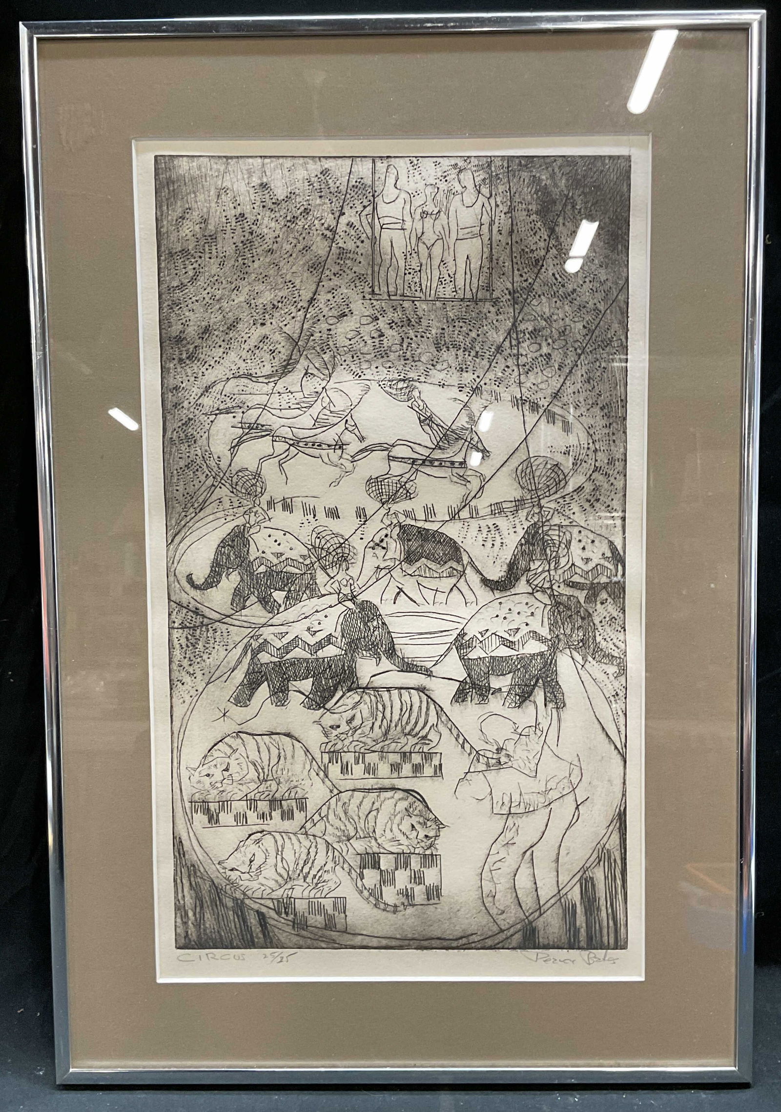 Framed Signed Pearce Bates Circus Etching (1 of 7)