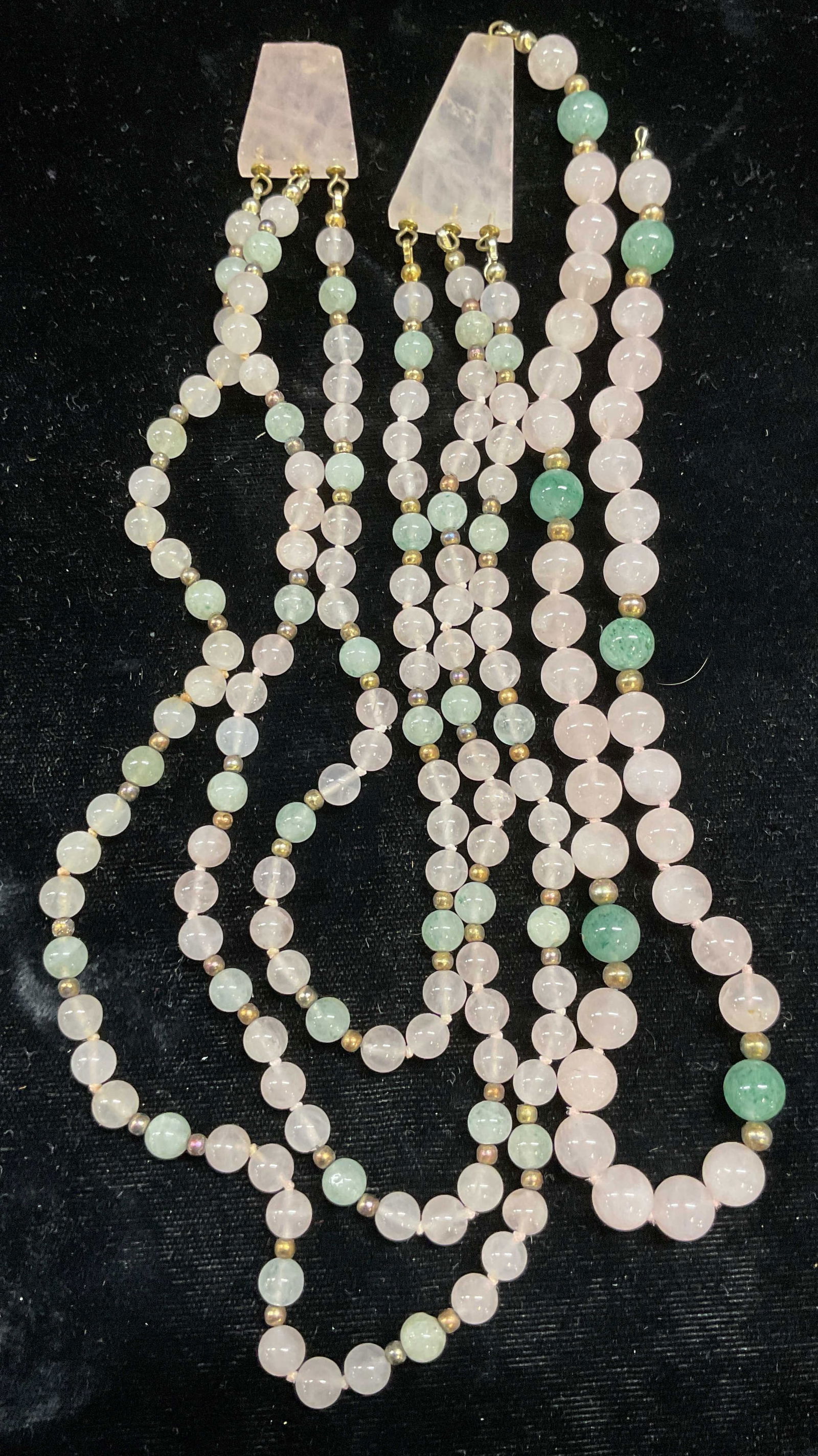 Vtg Rose Quartz & Jade Beaded Necklace (1 of 6)