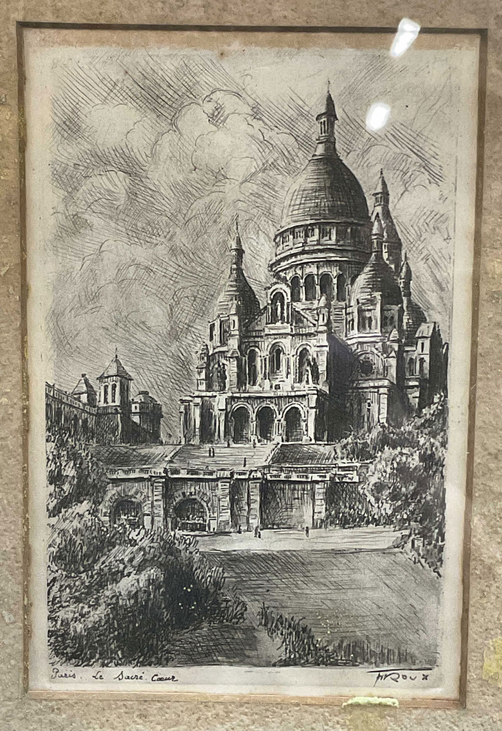 Framed T Roux Sacre Coeur Basilica Etching (1 of 6)