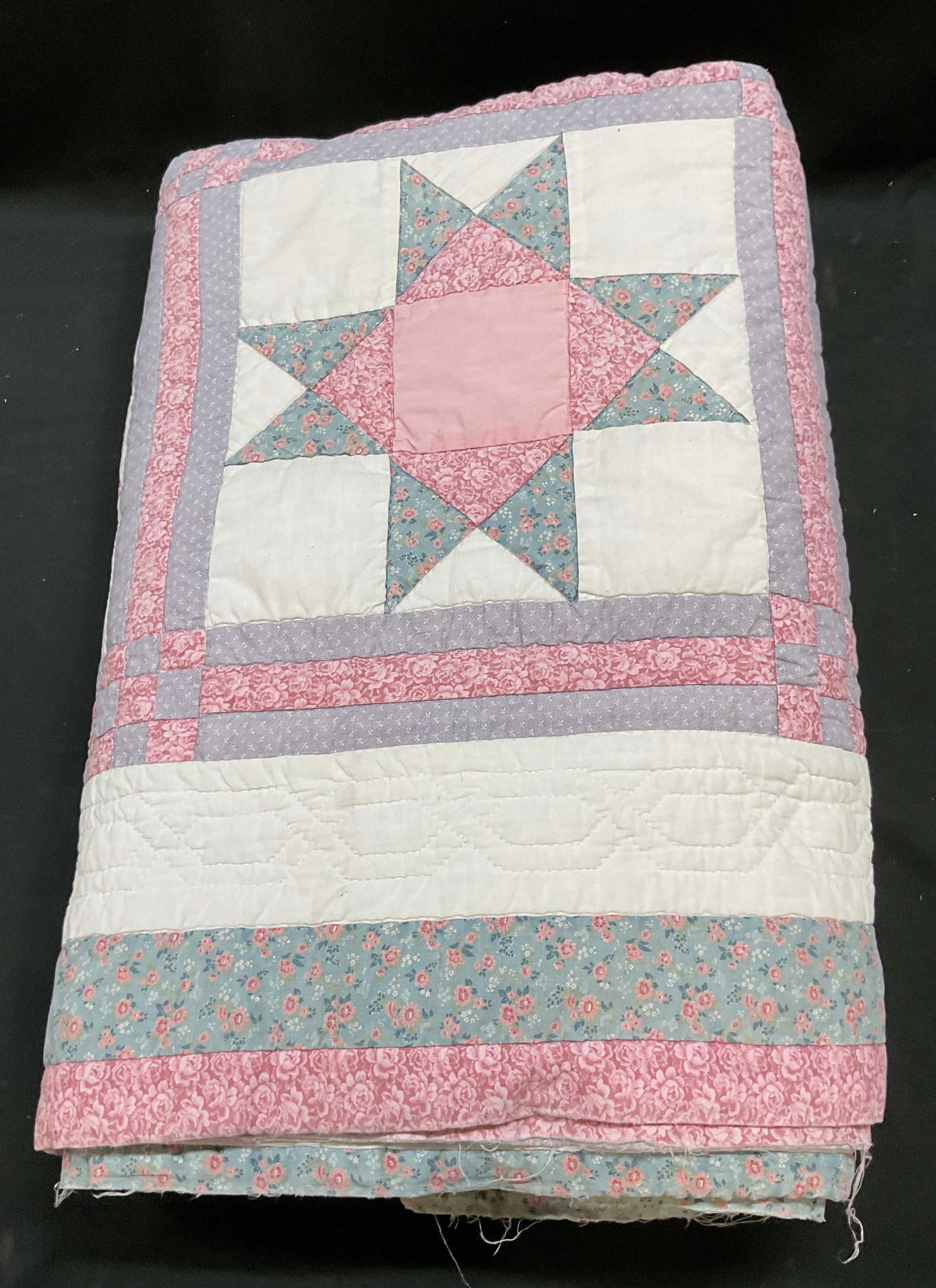 Vintage Handmade Pink White Patchwork Quilt (1 of 7)