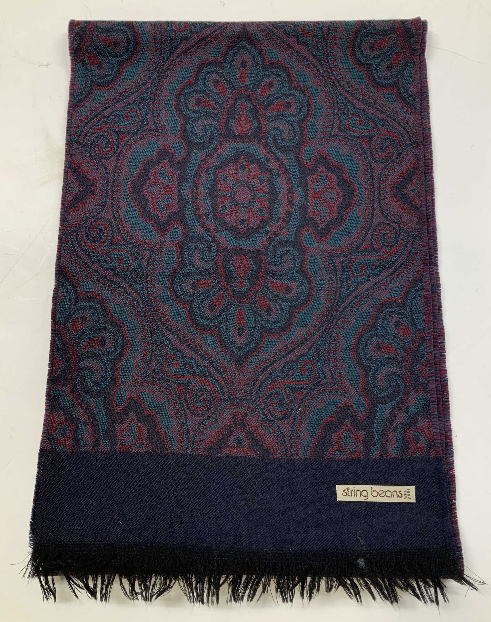 Vntg String Beans Paisley Fringed Scarf (1 of 6)