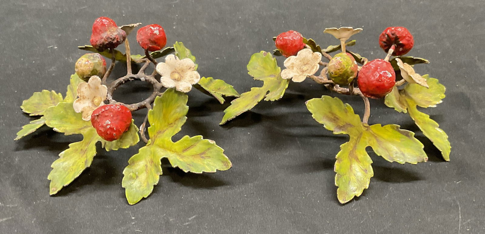 Pair Vtg Enameled Metal Strawberry Finials (1 of 6)