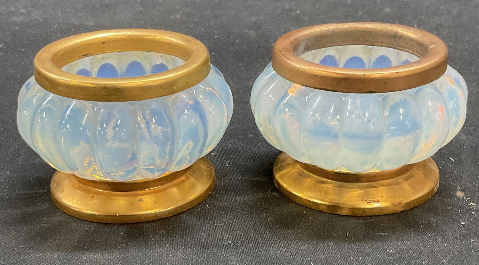 Pair Opaline Glass & Brass Footed Bowls (1 of 6)
