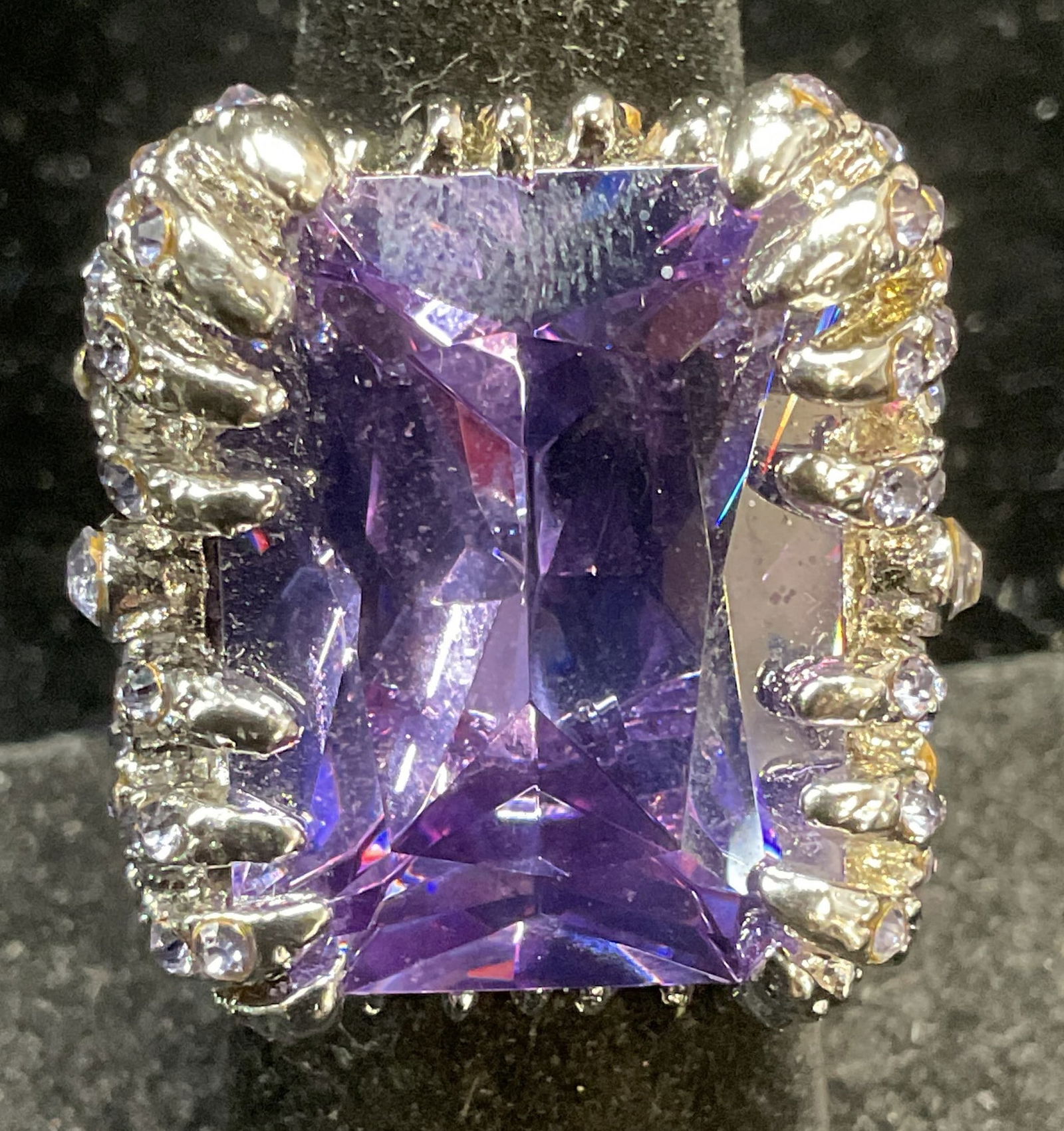 Silver Tone Purple Crystal Cocktail Ring (1 of 6)