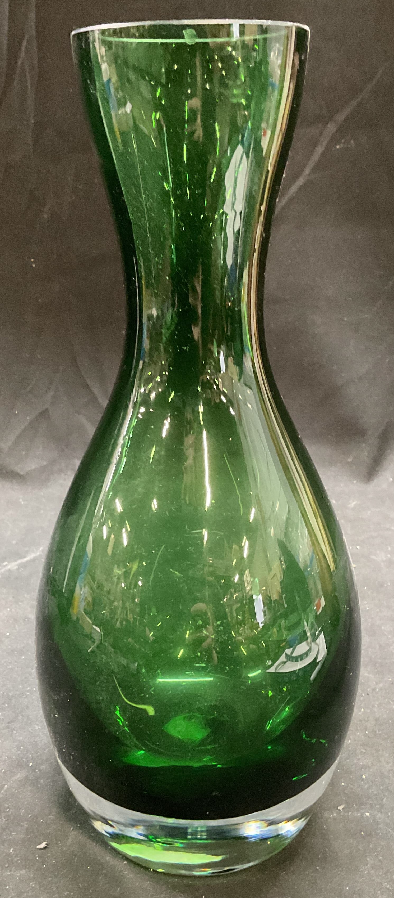 Crate & Barrel Green Crystal Vase, Poland (1 of 6)