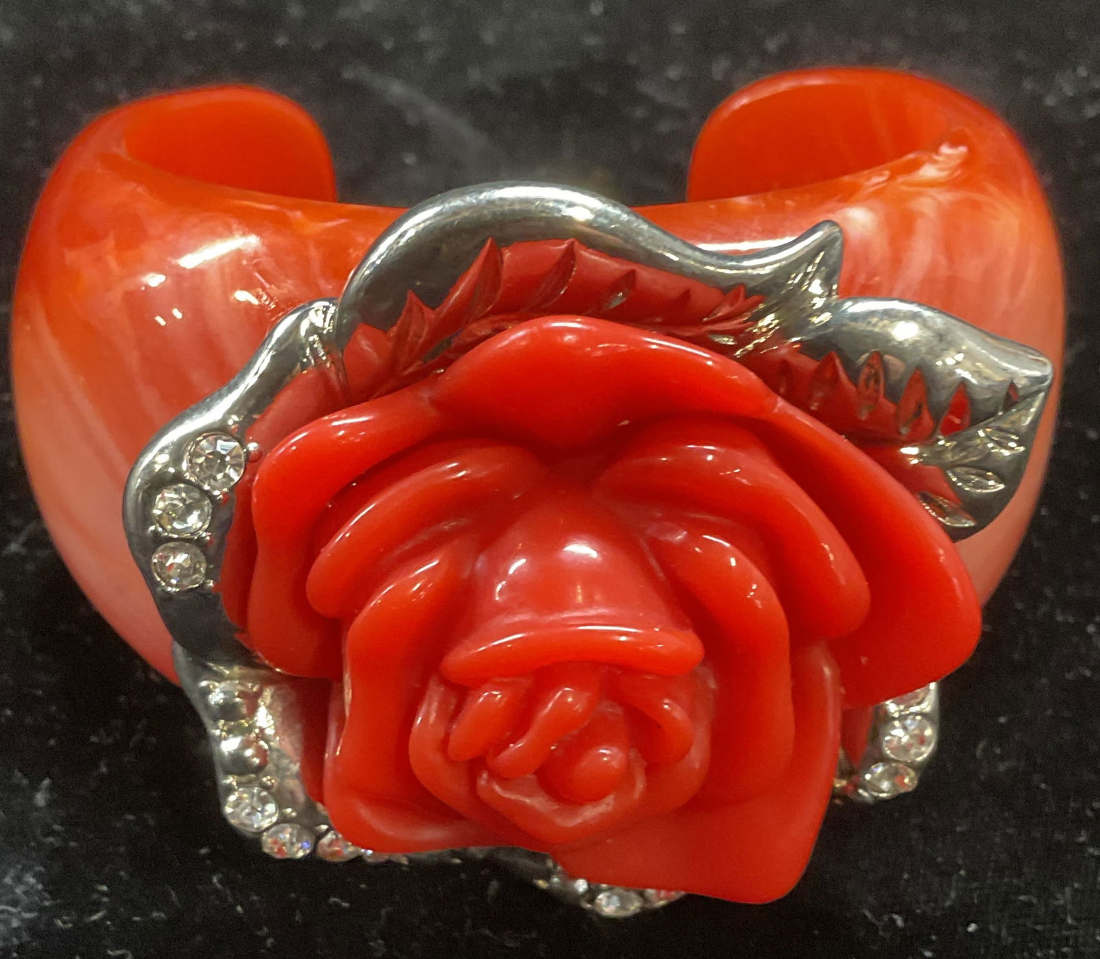 Vintage Red Lucite Flower Statement Cuff Bracelet (1 of 6)