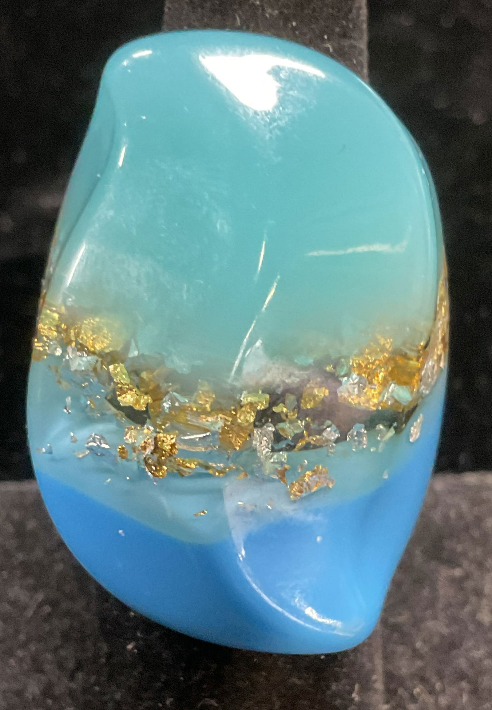 Blue Lucite Gold Leaf Statement Ring (1 of 6)