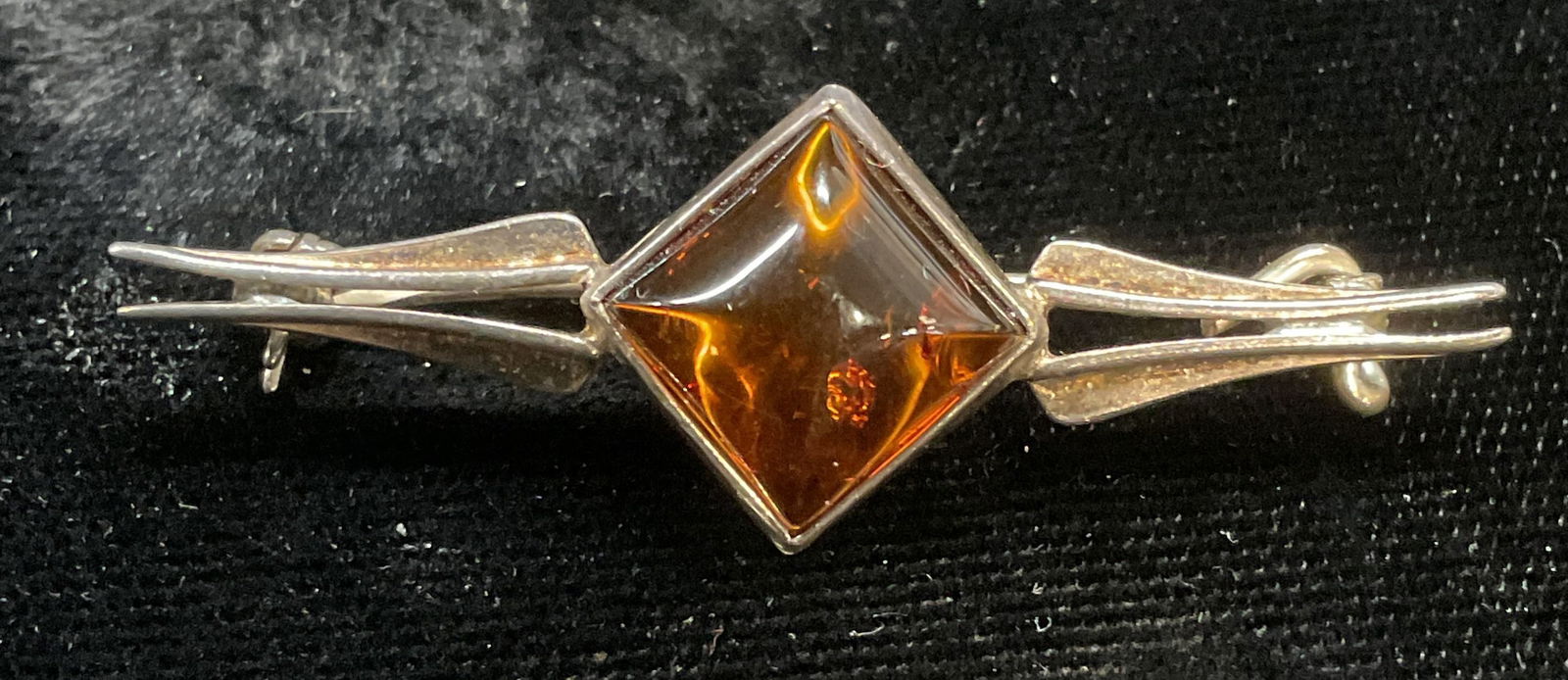 Vintage Sterling Silver Amber Cabochon Brooch (1 of 6)