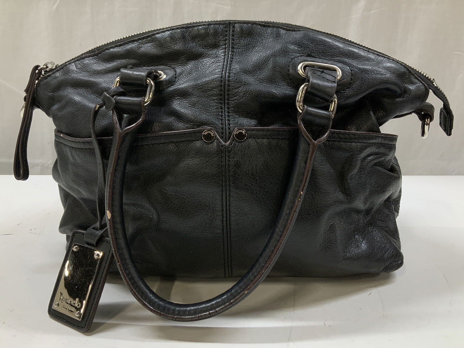 Vntg Tignanello Genuine Leather Black Handbag (1 of 6)
