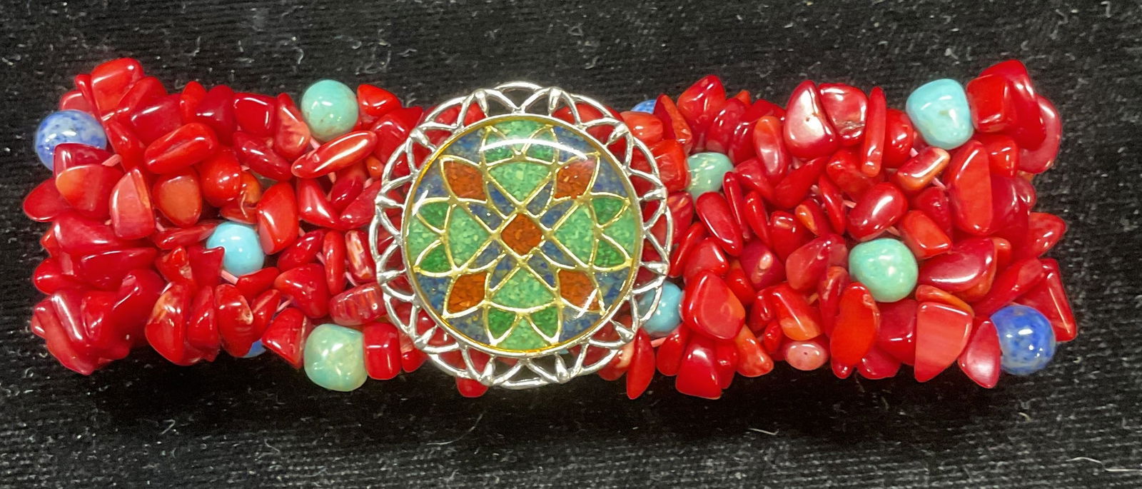 Beaded Coral & Turquoise Floral Bracelet (1 of 6)