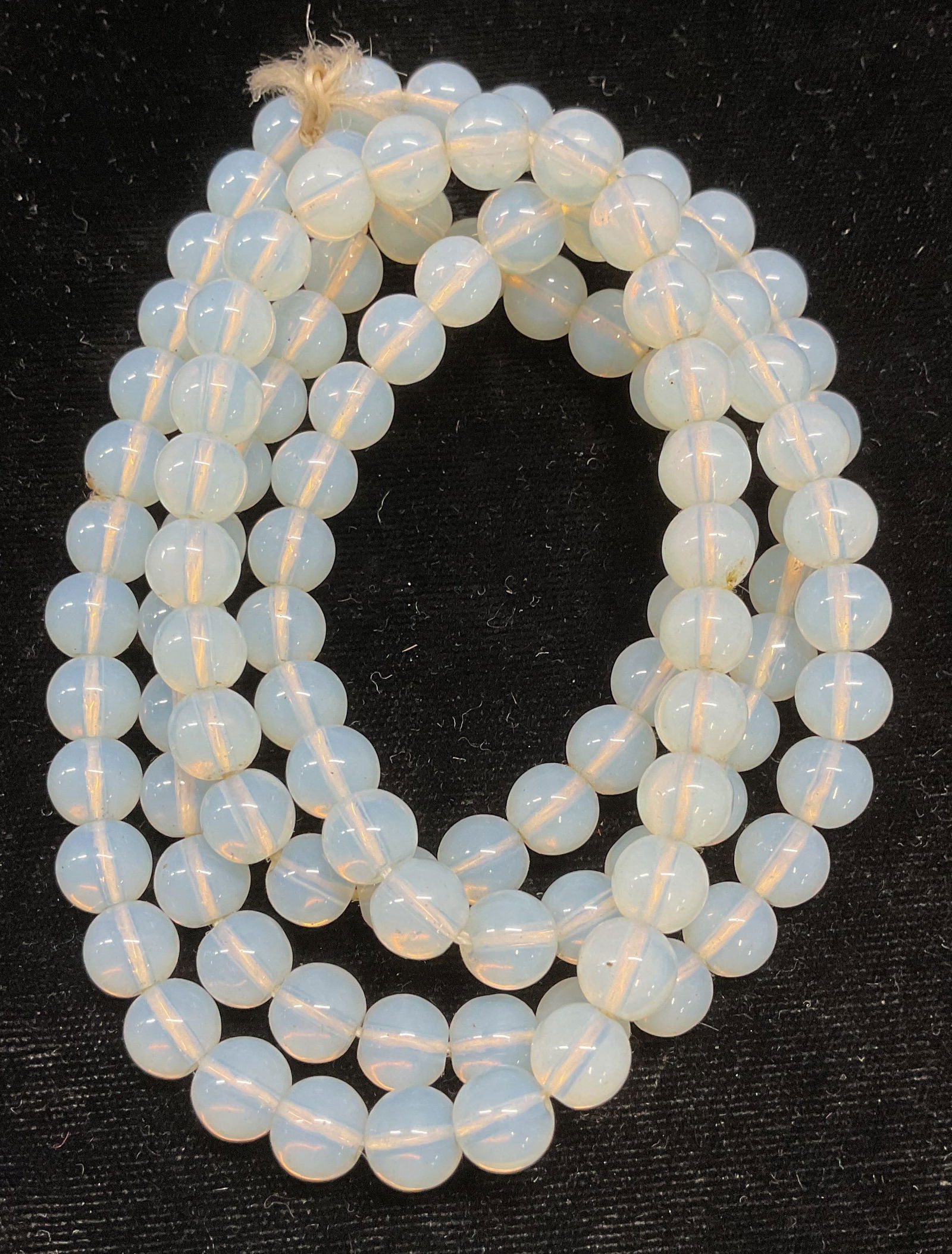 Vintage Opaline Glass Beaded Necklace: Vintage Opaline glass round beaded necklace. Drop length approx 16.5 inches. Some scratching. Jewelry, estate jewelry, costume jewelry, cocktail jewelry, fashion jewelry, accessories, fashion accessor