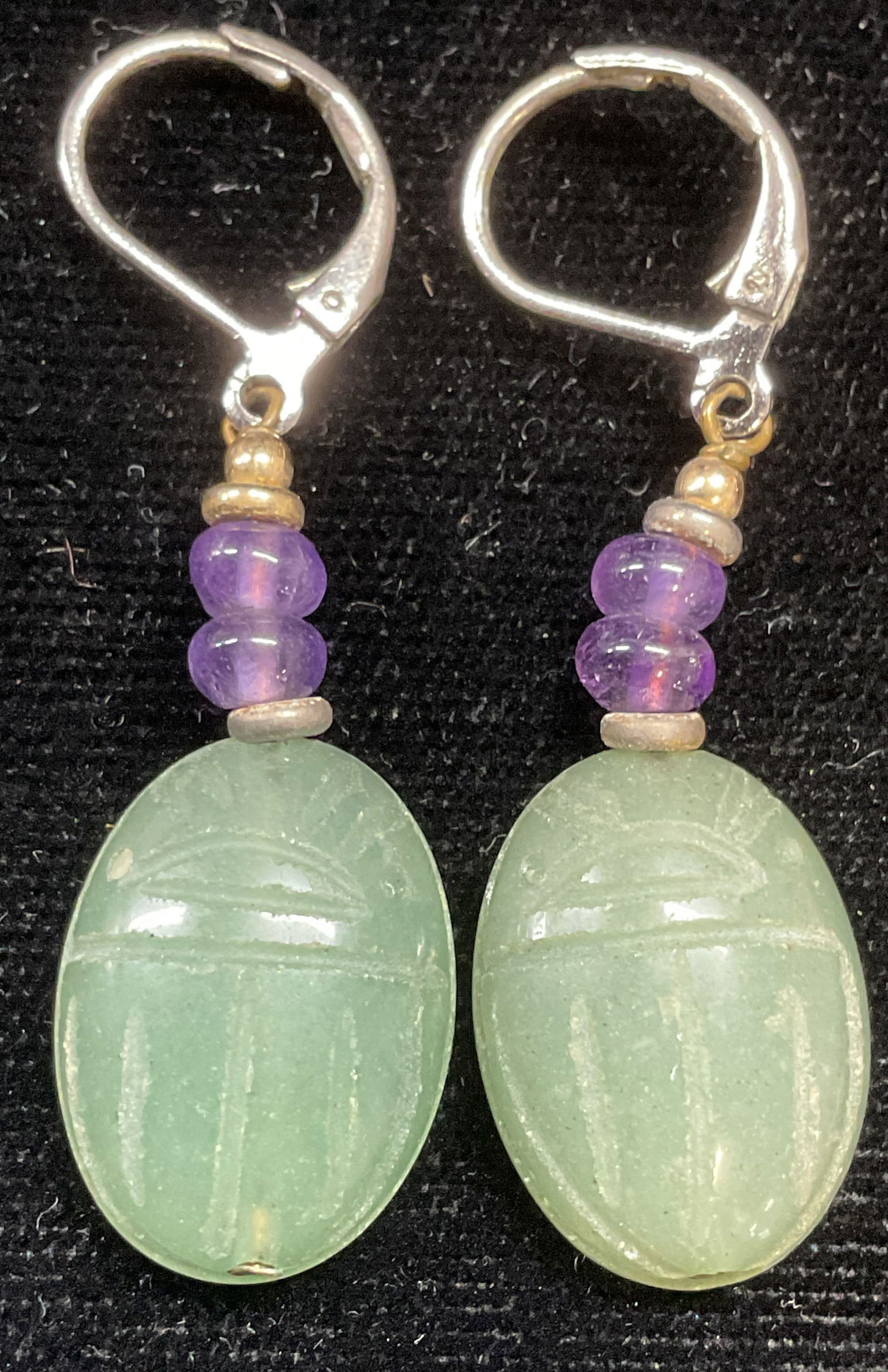 Vintage Jade & Amethyst Scarab Earrings (1 of 6)