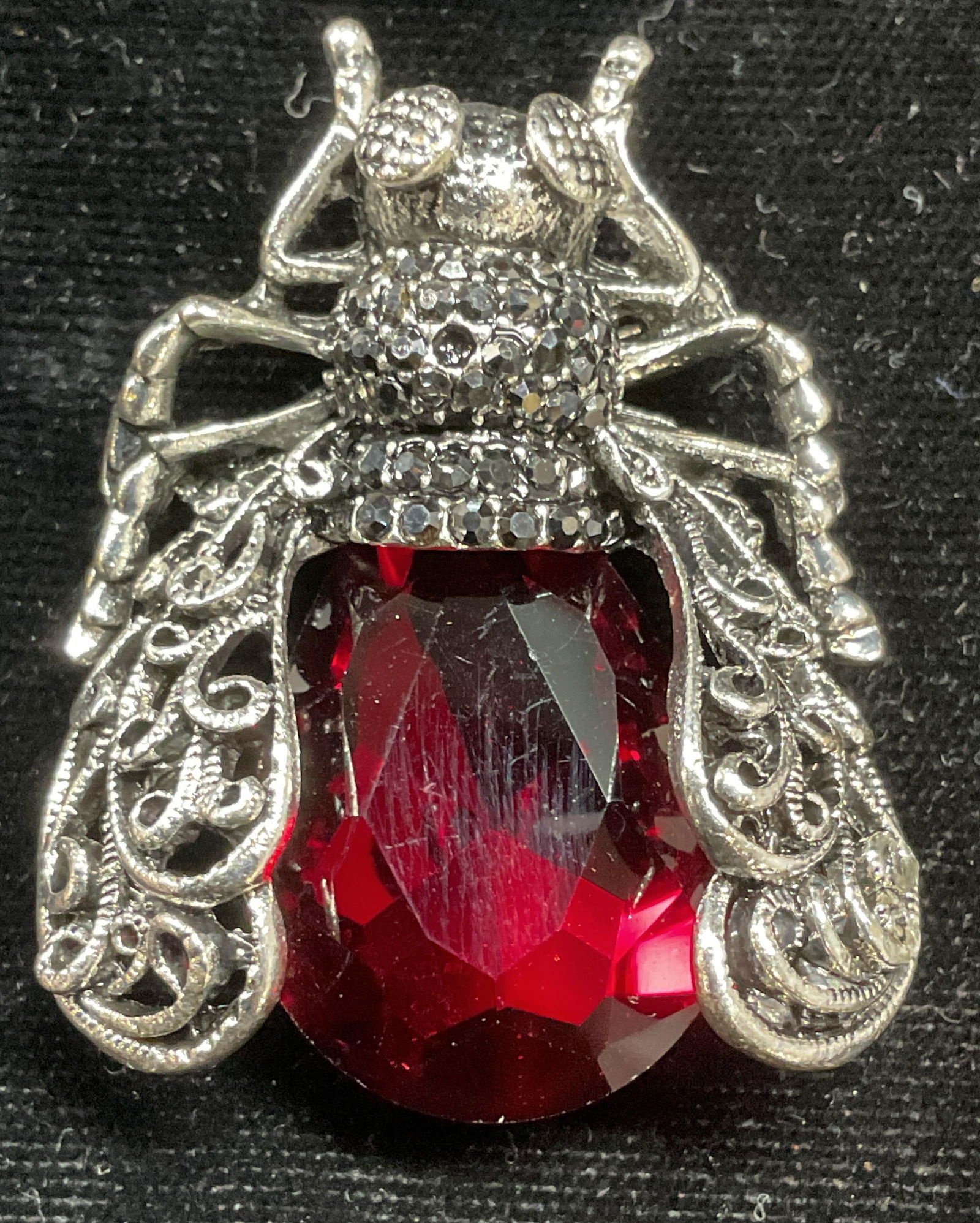 Silver Tone Red Crystal Fly Insect Brooch Pendant (1 of 6)
