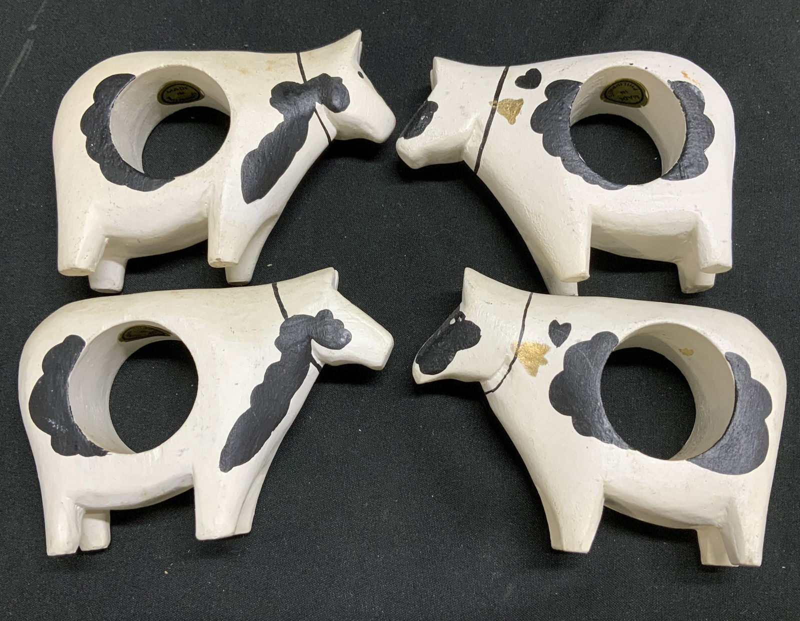 Set 4 Painted Wooden Holstein Cow Napkin Rings (1 of 6)