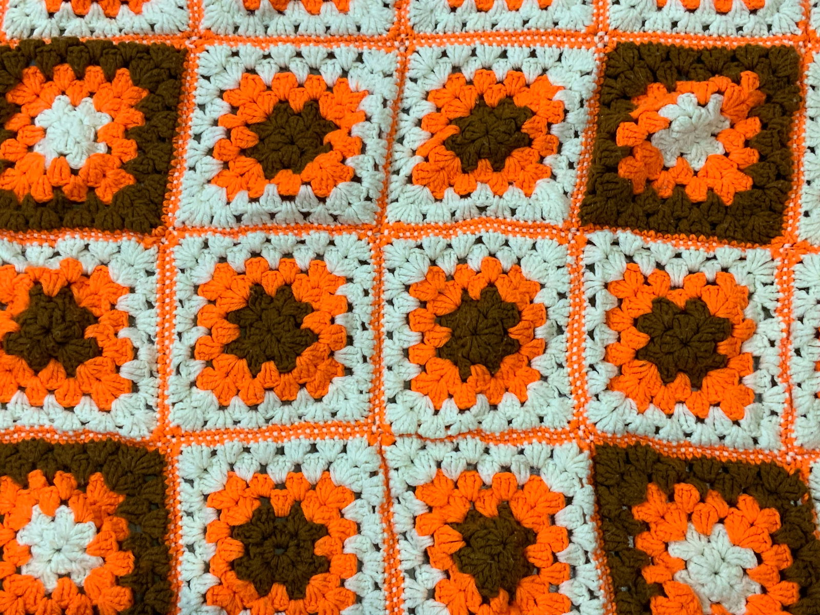 Vtg Handmade Orange Crochet Granny Square Blanket (1 of 6)