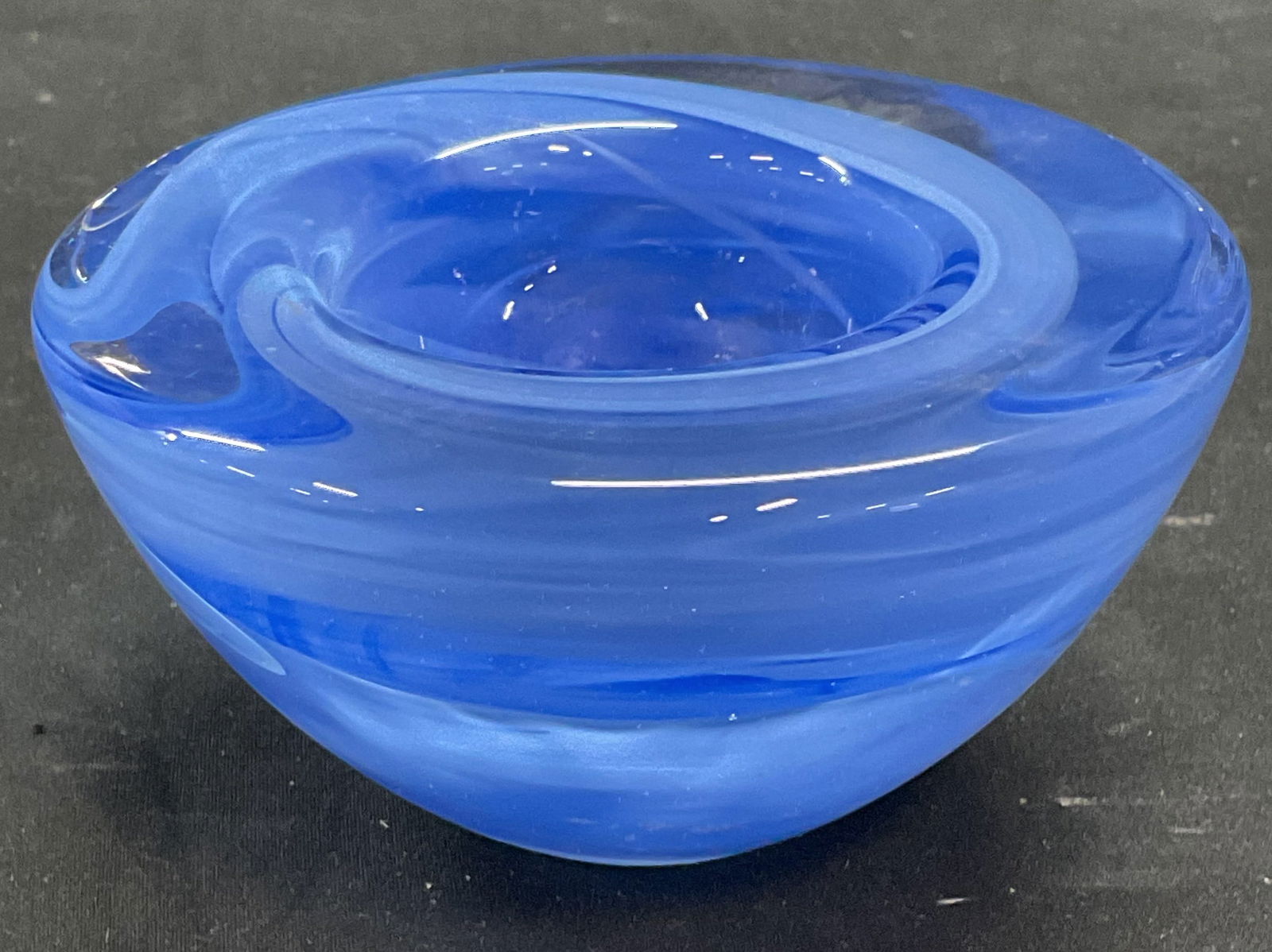 Kosta Boda Blue Art Glass Swirl Bowl (1 of 6)