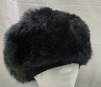 Vntg Black Faux Fur Cossack Style Hat