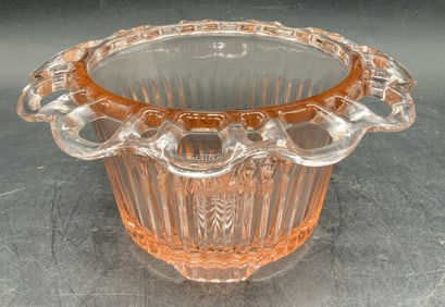 Vntg Pink Depression Glass Open Lace Bowl