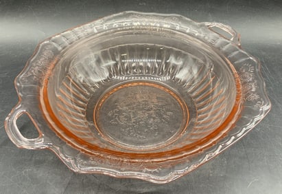 Vntg Pink Depression Glass Handled Serving Bowl