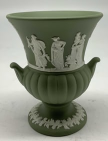 Wedgwood Green Jasperware Urn Vase ENGLAND