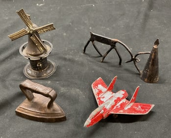 Group Lot 4 Metal Windmill Iron Jet Figurines+