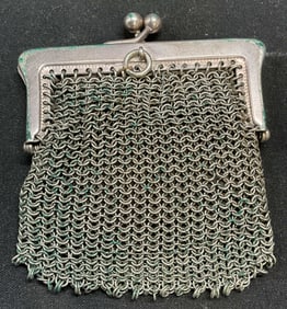 Silver Tone Mesh Leather Lined Coin Purse