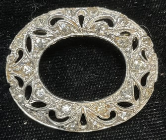 Vintage Silver Tone Crystal Oval Brooch