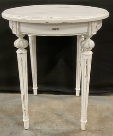 Vintage White Wood Carved Leg Side Table