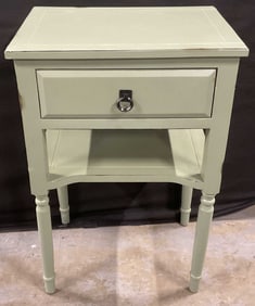 Green Wood Side Table with Drawer & Shelf