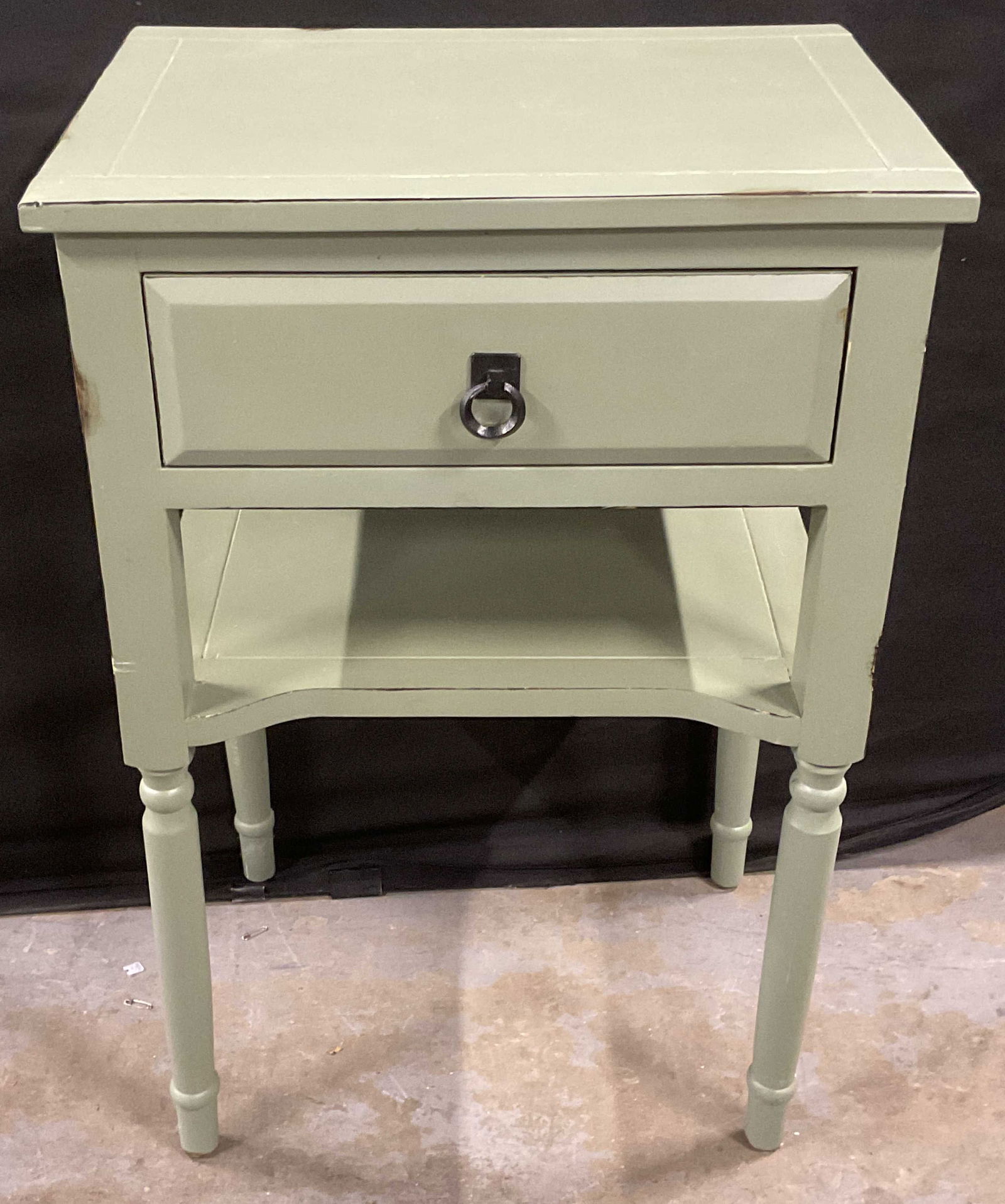 Green Wood Side Table with Drawer & Shelf (1 of 6)