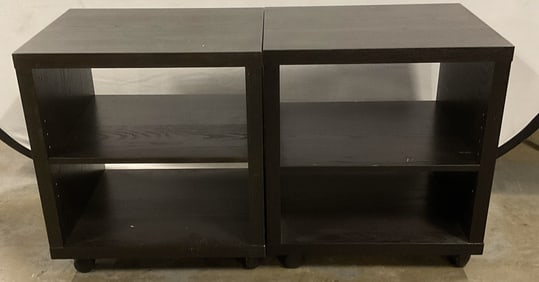 Pair Black Wood End Tables with Shelves