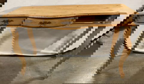 Scrubbed Pine Wood Desk with Cabriole Legs
