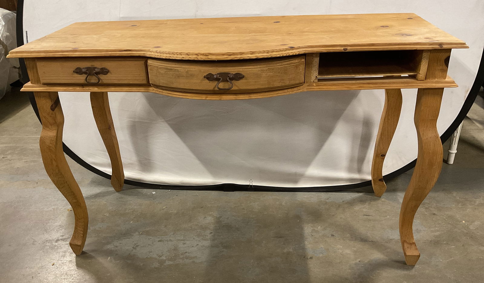 Scrubbed Pine Wood Desk with Cabriole Legs (1 of 6)