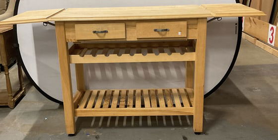 Wood Butcher Block Kitchen Cart Extendable Top